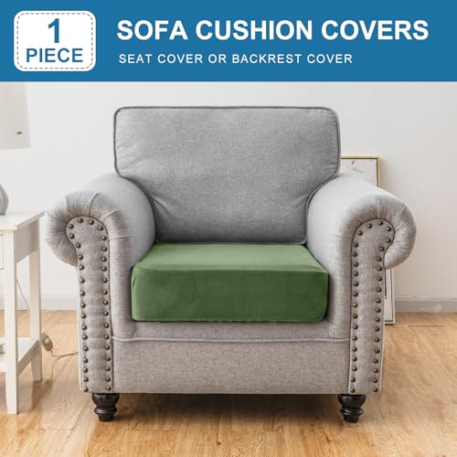 Image of Couch Cover Stretch Velvet Sofa Cushion Cover 1-Piece - Elastic Washable Slipcover for Seat /Backrest, Couch Seat Covers for Sofas (Avocado Green)