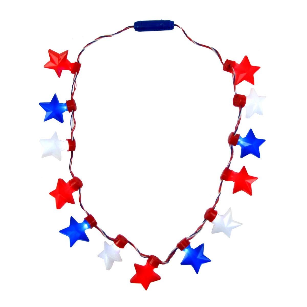 TG,LLC Treasure Gurus Light Up Red White Blue Star Flashing LED Bulb Necklace Glowing Novelty Party Favor
