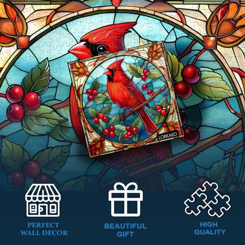 Lorkako Stained Glass Puzzles For Adults 1000 Pieces, Vintage Cardinal Bird Puzzle Hard, Impossible Difficult Challenging Jigsaw Puzzles For Adults thumb #4