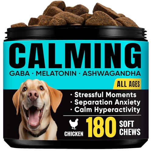 Calming Chews for Dogs – GABA & Melatonin for Fast-Acting Relief – Long-Lasting Support with Ashwagandha – Stress & Anxiety Relief Treats for Dogs – Thunder, Separation, Travel & Fireworks – 180 Chews
