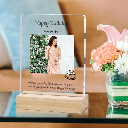 Image of Giftplease Personalized Happy Bithday Photo Plaque with Photo | Custom Friendship Gift with Wooden Stand | Best Friend Birthday Keepsake for Him or Her CS 08