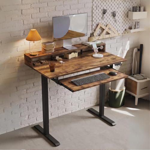 Image of TEKAVO Thron Height Adjustable Table for Office Work | Electric Standing Table Workstation with Monitor Riser with Keyboard Tray for Home Office| 60 kg Load Capacity |120L x 60W | Forest I DIY