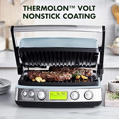 GreenPan Elite 7-in-1 Multifunktions-Kontaktgrill & Grillplatte, gesundes Keramik-Antihaftaluminium, Grill- und Waffelplatten, verstellbarer Schirm und Schere, geschlossene Presse/offene flache – Bild 3