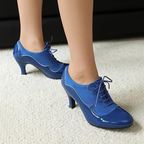 Women's Mary Jane Close Round Toe Lace Up 1940 Vintage 1950s Heels Retro 1930s Victorian Pumps 1920s Shoes (Blue US10)4