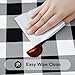 Smiry Rectangle Picnic Table Cloth, Elastic Waterproof Fitted Vinyl Tablecloths, Flannel Backed Buffalo Plaid Table Covers for Dining, Camping, Outdoor (Black and White, 30