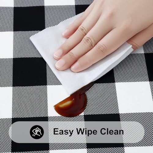 Smiry Round Picnic Tablecloth, Elastic Waterproof Fitted Vinyl Tablecloths for 36"-44" Tables, Flannel Backed Buffalo Plaid Table Cover for Dining, Camping, Outdoor, Black and White by Smiry - Image 5