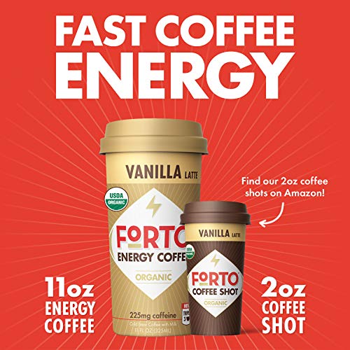 FORTO Energy Coffee – 225Mg Caffeine, Variety Pack With Chocolate, Vanilla & Coffee Latte, Delicious & Organic Energy, Ready-To-Drink 11 Fl Oz, Pack Of 6, 11 Fl Oz