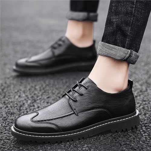 Men's Lace Up Dress Shoes Hand Grain Vintage Spliced British Style Classic Business Casual Genuine Leather Footwear3