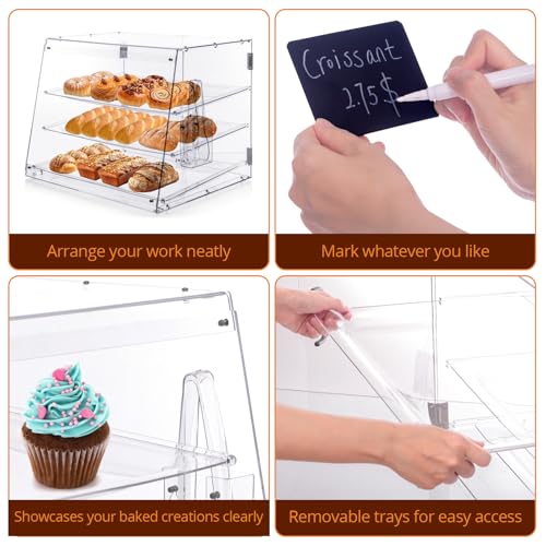 Image of 3-Tray Bakery Display Case, Acrylic Clear Display Case Countertop for Bread Pastry Dessert Food Cookie Display, Display Cabinet Box for Baking Enthusiasts - 20.86 x 17.3 x 16.5 inch