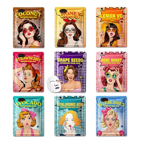 JunKuJK 30PCS Hydrating Facial Sheet Mask,Moisturizing Face Masks Skincare Gift Set,Brighten Long Lasting Face Mask Skin Care & Facial Mask Kit for All Skin Types
