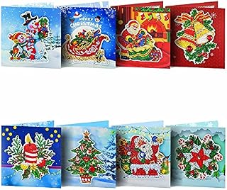 8 Pack 5D DIY Diamond Painting Greeting Cards for Adults Christmas Series Round Drill Crystal Art Craft Paint by Number Kits Gift Friends
