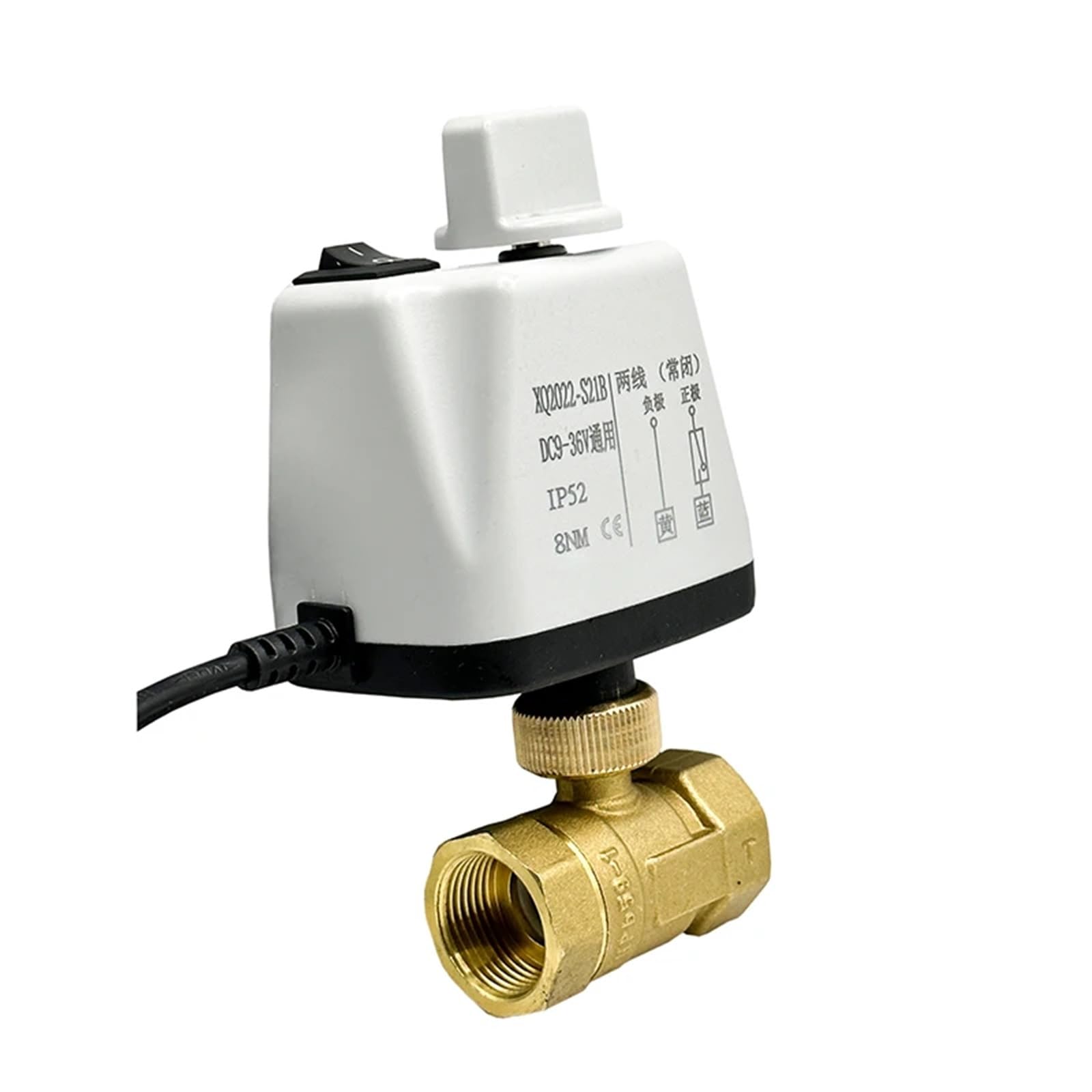 Normalnie zamknięty/otwarty zawór kulowy 1,9 cm, 220 V, 12 V, 24 V, 2-przewodowy, mosiężny, elektryczny z przełącznikiem ręcznym (normalnie zamknięty, 220 V AC)