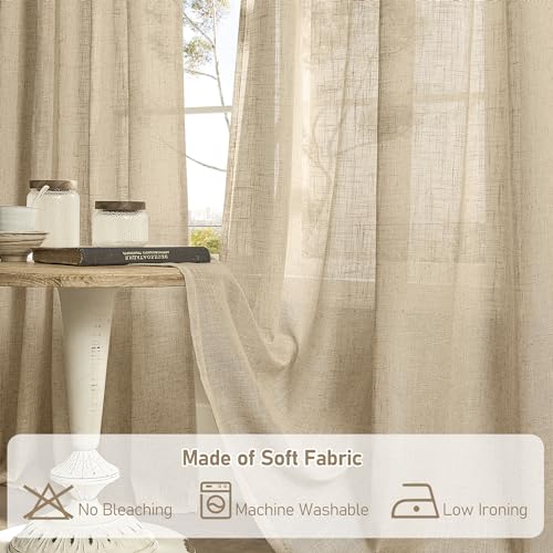 LAMIT 45 Inch Short Window Linen Curtains, Light Filtering Panels Back Tab and Rod Pocket Neutral Drapes for Cafe/Bathroom/Loft Room, Brown, 2 Panels, 34 x 45 Inch