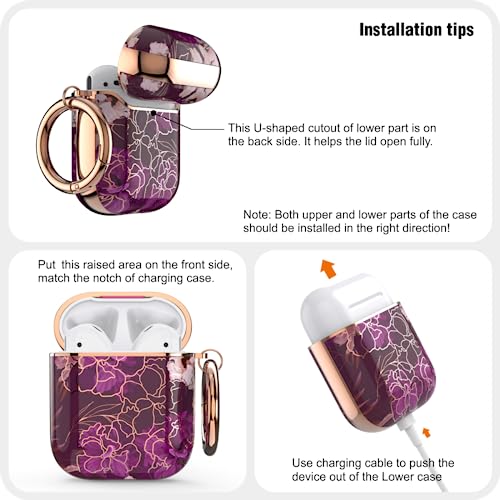 Image of wenew for AirPod Case, Flower AirPods Hard Case Cover with Keychain for Women Men, AirPod 1st & 2nd Generation case (Purple)