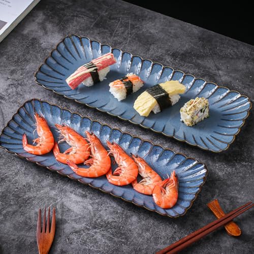 Plato Japonés Rectangular de Cerámica 12 Pulgadas Azul miniatura 5