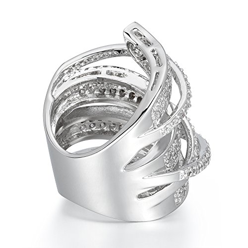 Jewelry Rhodium Plated Cubic Zirconia Wide Band Cocktail Ring4