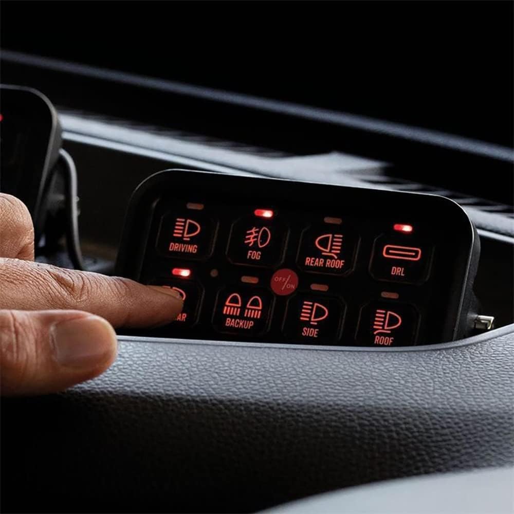 8 Gang Switch Panel, Universal Relay Panel for Car, Automatic Dimmable, with Wiring Harness & Label Stickers, Compatible with Jeep Off-Road Vehicle Marine ATV