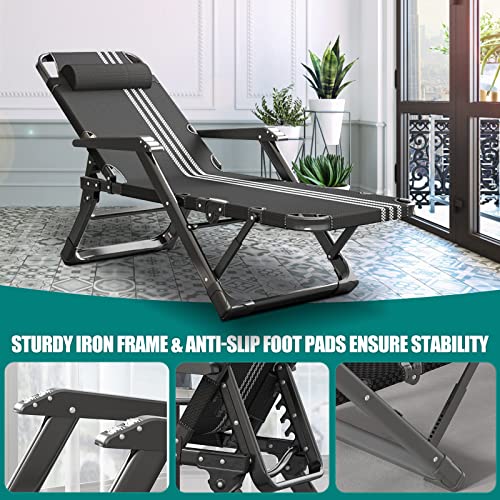 Folding Chaise Lounge Chair, Adjustable 5-Position Outdoor Patio Lounger With Detachable Headrest & Soft Pad, Comfortable Folding Reclining Lounge Chair For Garden Backyard Beach Pool Sunbathing #TOP6