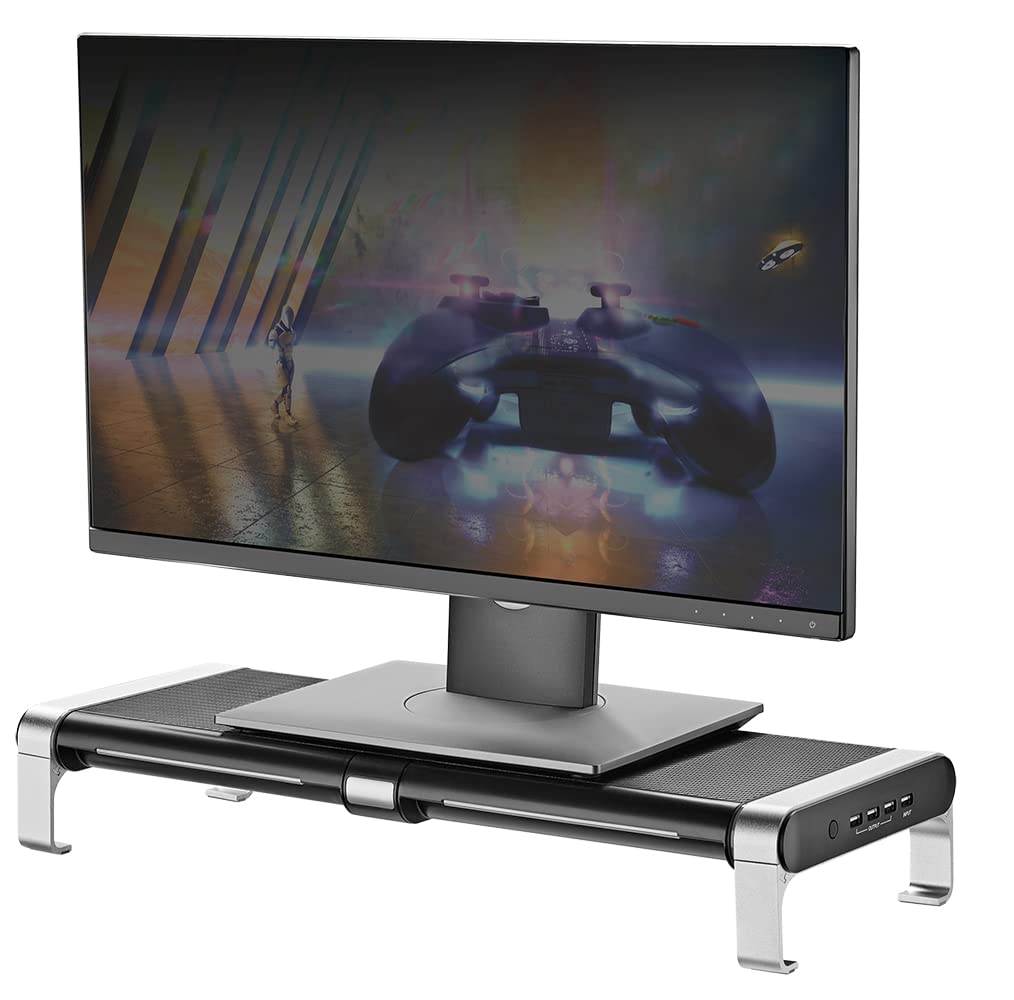 my wall HyperGaming Monitor Rack - HT42L, supporto per monitor, illuminazione RGB, altezza dello schermo, con hub USB e cassetti, rialzo monitor, installazione di gioco