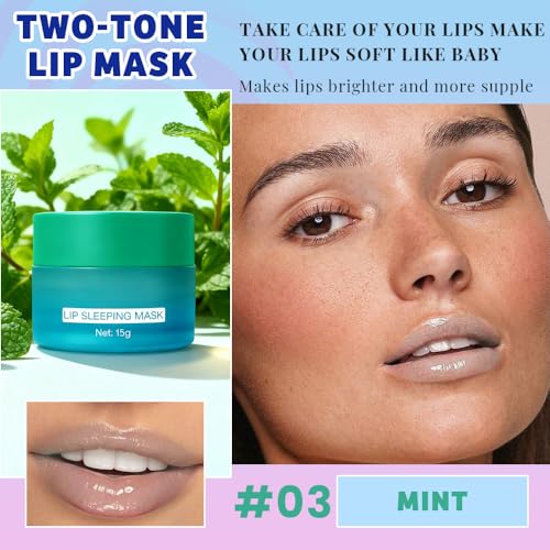 Image of FeiCuiYun Lip Sleeping Mask, Moisturization and Antioxidants, Nourish, Hydrate, Flaky, Dry Lips, Includes Softapplicator Brush (Mint, 1Pcs)