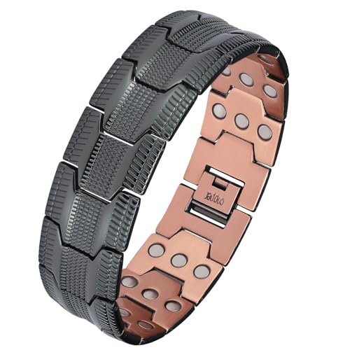 Jeracol Kupfer Magnetarmband Herren 99% Reines kupferarmband mit ultrastarken Magneten Einstellwerkzeug und Schmuck-GeschenkboxReifengrafiken-schwarz