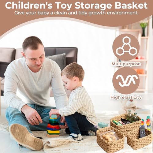 ZHHGOO 5er Set Aufbewahrungskorb Geflochten,Papierseil Braided Storage Basket,Stapelbare Speicher Storage Basket für Organisieren von Kleidung,Küchen,Badezimmer,Spielzeug Körbe Aufbewahrung