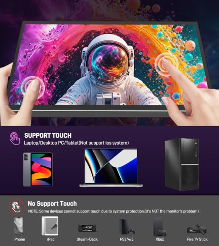 Image of 10.1 inch Portable Touchscreen Monitor FHD 1920x1200, 100% sRGB Screen ExtenderIPS Travel Small Monitor with Cover, USB-C HDMI Computer Touch Screen Display for Laptop PC, PS5 /4 Xbox No Touch