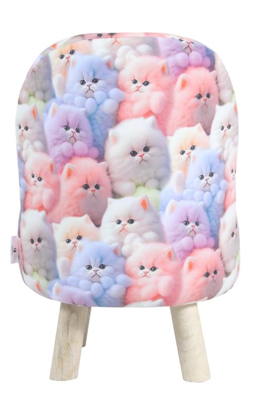 Image of Ottoman Kids pouffe Small Stool for Baby Chair Study Table Stool for Kids Room Baby Sofa Stepstool Children Cartoon Wooden Chair, 14x26 Inch, Cat