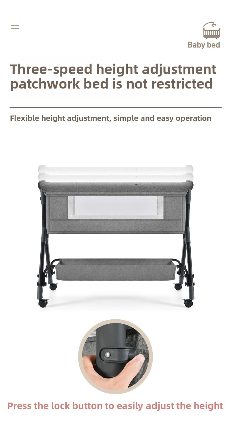 Magic ZC Cuna Colecho con Cambiador, Plegable Minicuna, Multifuncional Cuna Colecho Bebe, 3 Niveles de Altura Ajustables (X3 Grey)