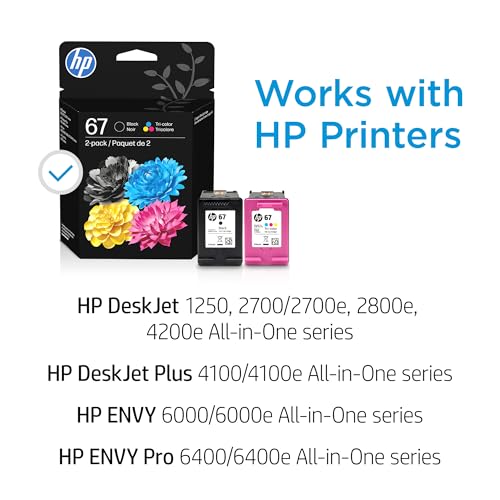 hp 67 blacktri-color ink cartridges 2 count - pack of 1  works with deskjet 1255 2700 4100 envy 6000 6400  instant ink eligible  3yp29an  packaging may vary