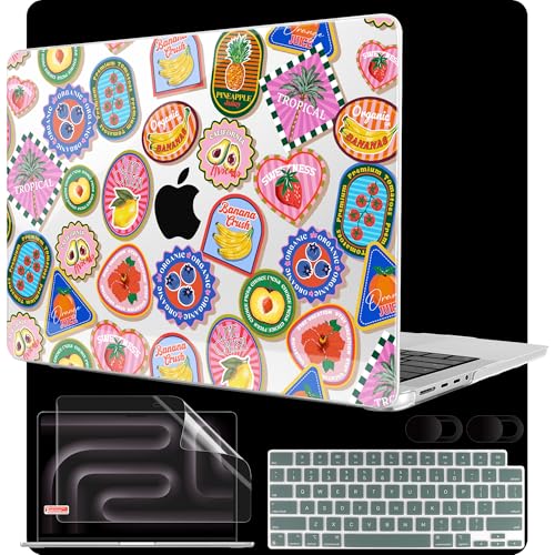 Image of MEEgoodo Case for MacBook Pro 14 inch (M5 /M4 /M3 /M2 /M1) Pro /Max 2026 2025 2024 2023 2021, Laptop Case Fit Model A3427 /A3426 /A3434 /A3112 /A3401 /A3185 /A2918 /A2992 /A2779 /A2442, Fruit & Sticker