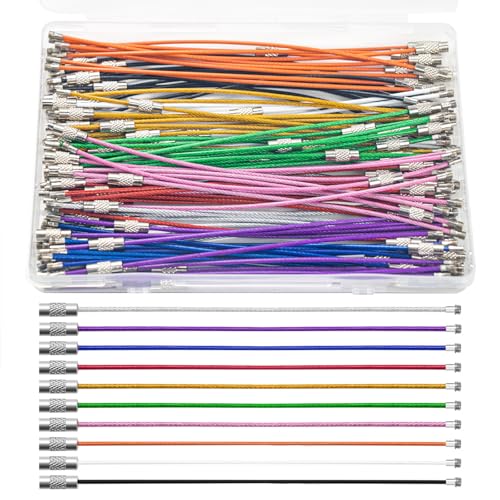 100 Pcs Wire Keychain Cable 6 inch Wire Luggage tag Cable Wire Ring Keychain Metal tag Loops for Crafts Luggage Bag (10-Colors)