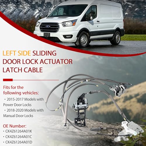Image of Left Side Sliding Door Lock Actuator Latch Cable Compatible for 2015-2020 Ford Transit-150, Transit-250, Transit-350, Transit-350 HD & Thomas Transit Liner CK4Z61264A01K CK4Z61264A01C /D