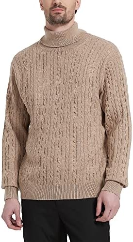 KALLSPIN Men’s Turtle Neck Sweaters Wool Blended Lightweight Cable Knit Long Sleeve Pullovers
