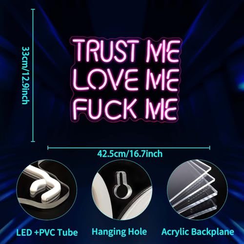 Image of Neon Sign, JGHTURIE Trust Me Neon Signs for Wall Decor Love Me Pink Light Up Sign for Man Cave Girls Room Party Art Bar Led Signs USB Powered