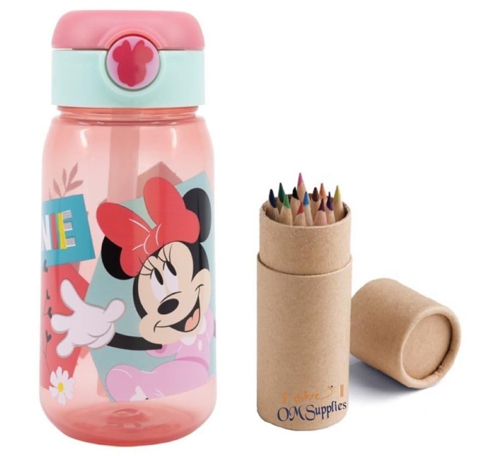 OM SUPPLIES Minnie Characters Childrens Reusable Drinking Bottle 510ml - Holiday, Back to School Lunch Kids BPA free Plastic (Minnie)