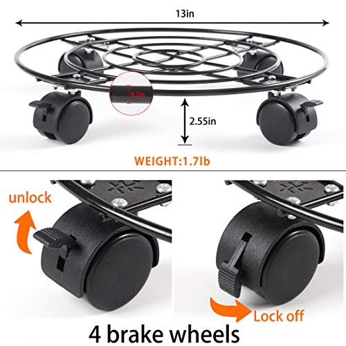 Plant Caddy With Wheels Heavy Duty Metal Iron Large Potted Plant Stand Holder Move Around Indoor Outdoor Garden Patio Flower Pot Planter Adjustable Rolling Dolly Casters With Locking Black 13 Inches … #TOP6