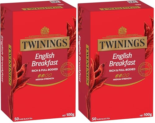 Twinings English Breakfast Black Tea, 50 Tea Bags, Full-Bodied, Rich, All Natural Ingredients, Vegan (Pack of 2)