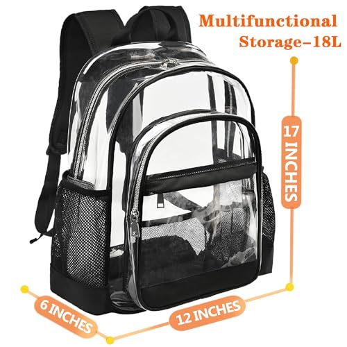 Clear Backpack,Heavy Duty Clear Bookbag See Through Backpack Large Clear Bag for School College Work Travel Security,Black4