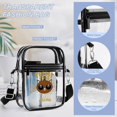 Trust Your Cat Feeling. Clear Crossbody Bag Stadium Bag Adjustable Side Shoulder Bags Messenger Bag with 2 Compartments4