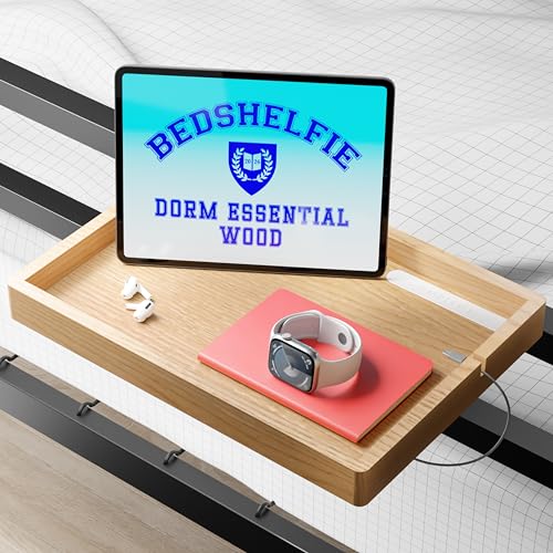 BedShelfie Wood Bedside Shelf for Bunk Bed & Top Bunk, College Dorm Room Essentials, Loft...