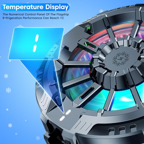 Image of Mobile Cooling Pad Mobile Cooler Gaming Fan for Instant Cooling Advanced Refrigeration Chip and LED Temperature Display Compatible for Android and iPhones (Black, 5.7 CM)