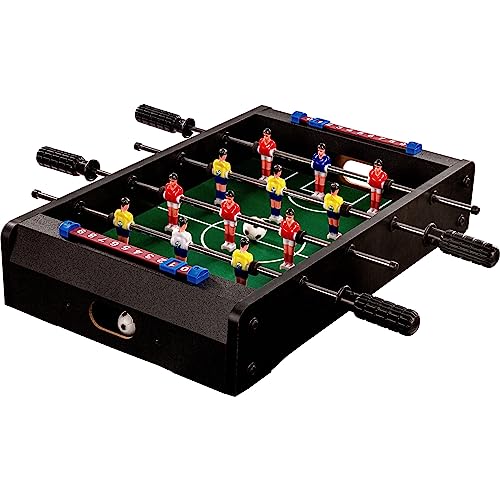 GAMES PLANET Mini-Tisch-Kicker Tischfussball „Dundee“, schwarzes Holzdekor, Maße: 51x31x8 cm, Gewicht: 2,6 kg, 4 Spielstangen, inkl. 2 Bälle