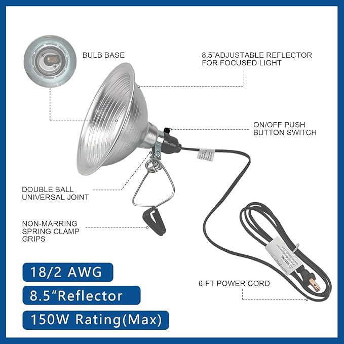 Miniatura 2 de Reflector de aluminio, enchufe E26 de 150 vatios (no incluye bombilla), cable de 6 pies 182 SPT-2