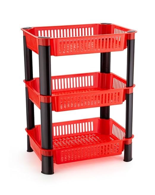 FLYUP 2 Layer Multipurpose Shelf Stand Basket Rack for Kitchen Storage Vegetable Organizer Easy-to-Move Slide Out for Kitchen Office, Fruits Onion Basket Stand (3 Layer, Red) (B0CQTS3L2G) Amazon Price History, Amazon Price Tracker