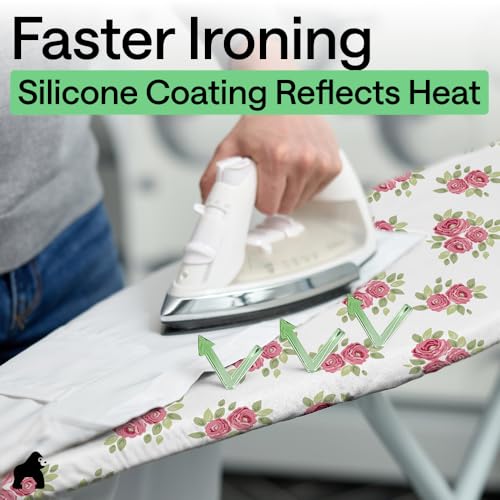Image of Gorilla Grip Reflective Silicone Ironing Board Cover, 15x54, Fits Large and Standard Boards, Pads Resist Scorching and Staining, Elastic Edge Covers, Thick Padding, No Fasteners Needed, Pink Floral