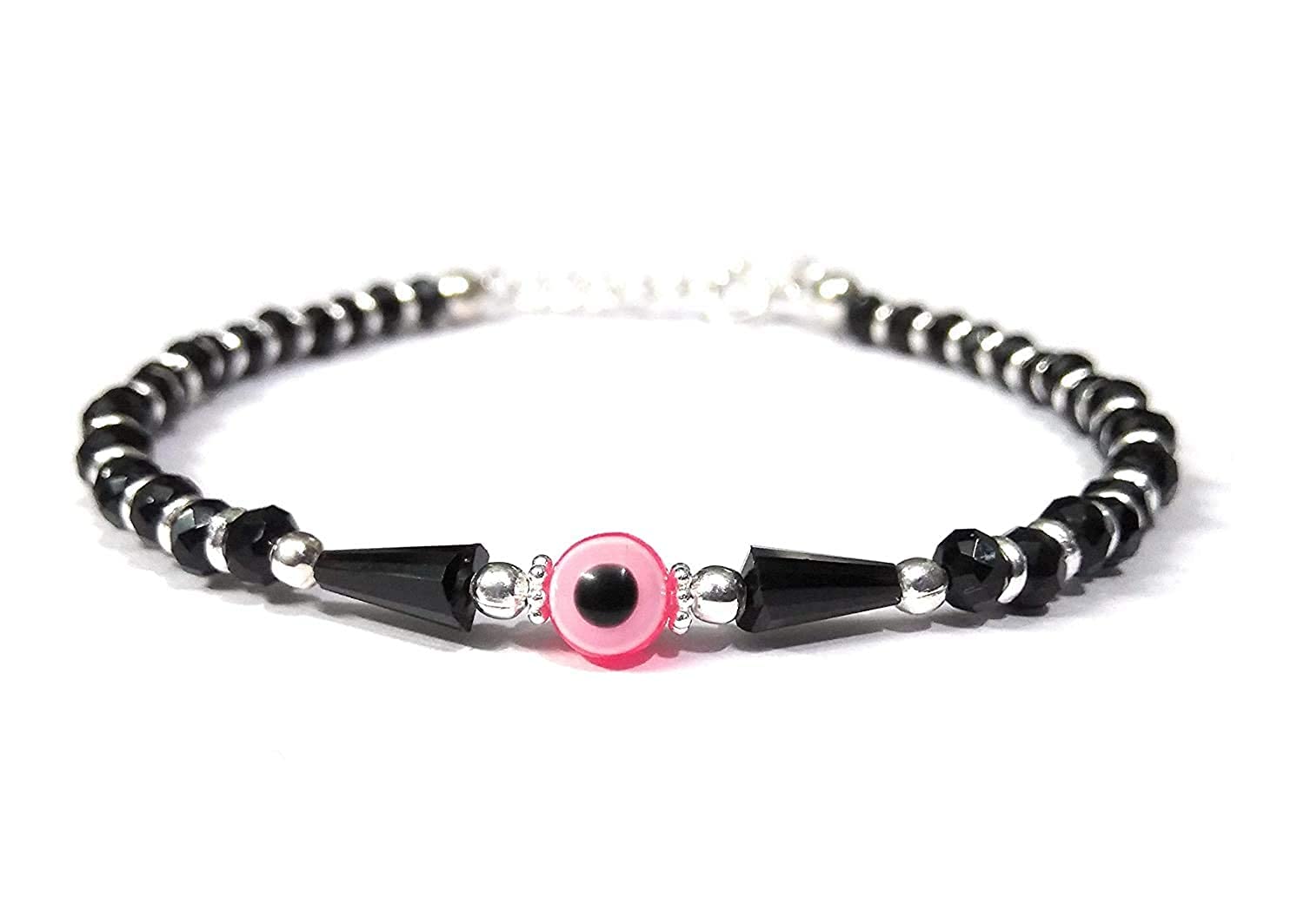 Black Silver BIS Hallmarked 925 Pure Silver Black Crystals Nazariya Bracelet With Pink Evil Eye for Girls & Women (B0B3S3LTMP) Amazon Price History, Amazon Price Tracker