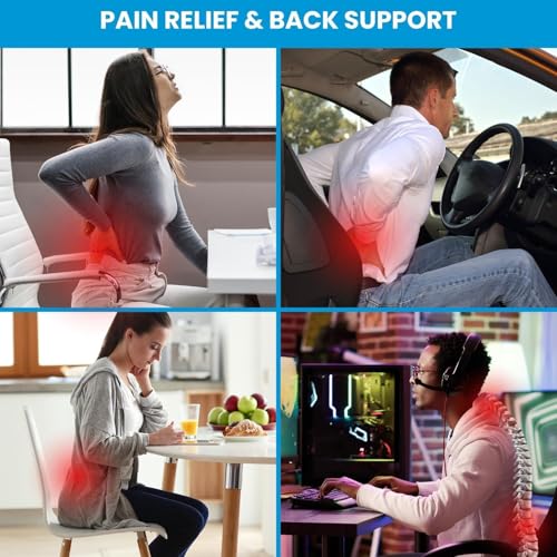 Image of Memory Foam Car Seat Back Support, Orthopedic Lumbar Back Rest for Back Pain Relief, Back Support Pillow for Office ChairCar Support Pillow,-Seat Cushion