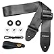 VOHALO Gitarrengurt für Akustik- & E-Gitarre/Bass Nylon & Leder-Gurt mit Metall-Schnalle 91-152cm verstellbare Länge inkl. Plektren & Zubehör Schwarz