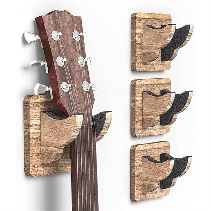 ᵀᴹ Guitar Wall Hanger (Pack of 2) | Wooden Guitar Wall Mount Holder for Acoustic Guitar, Electric Guitar, Bass, Banjo & Mandolin | Heavy Duty Guitar Stand Wall Hook – Brown-image-43